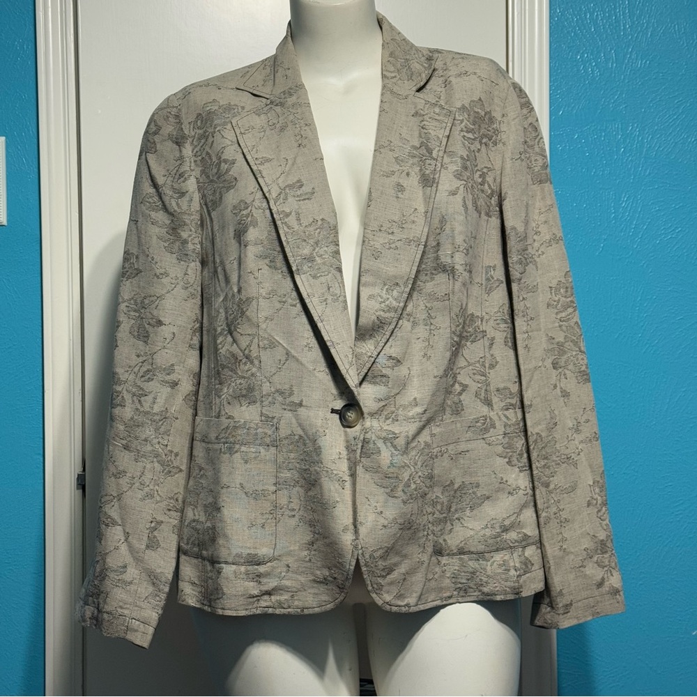 Coldwater Creek Gray one button Blazer with unique floral Pattern 2 pockets 2X - Picture 5 of 16
